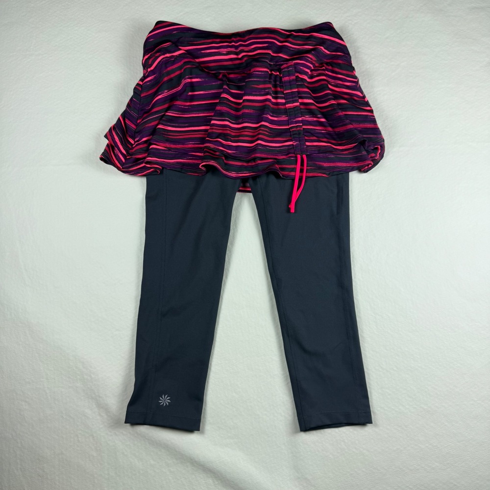 Athleta Skapri Skirted Leggings XS Pink Purple Stripe Capri 919089 Activewear